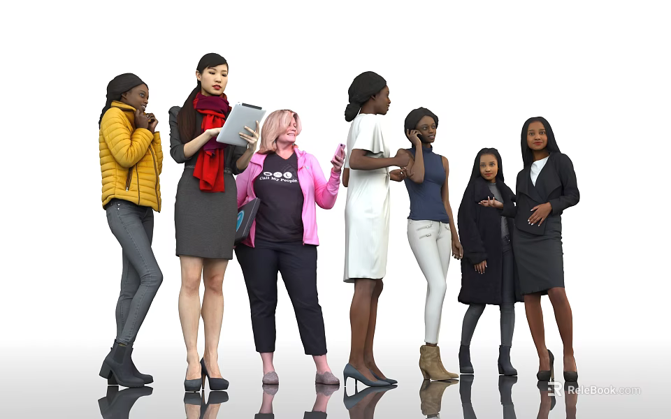 Diverse Women of Different Ethnicities Ages and Professions Standing Together 3d model 
