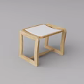 Minimalist Wooden Stool With Light Wood Frame And White Cushion Seat