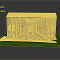 Cartoon Scene Of Ancient Stone Building With Red Roof Arched Doors And Green Base