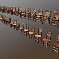 Rustic Wooden Single Chairs with Various Designs and Upholstered Seats 3d model