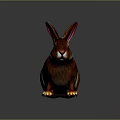 Realistic Brown Rabbit Figurine With Red Ears Sitting On Reflective Black Surface 3d model