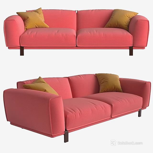 Red Sofa Set With Yellow Cushions And Black Legs Modern Design 3d model