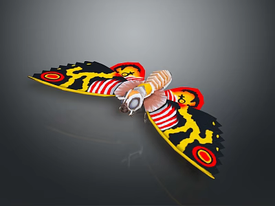 Detailed Colorful Moth With Black Yellow Red Wings And Circular Patterns 3d model