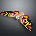 Detailed Colorful Moth With Black Yellow Red Wings And Circular Patterns