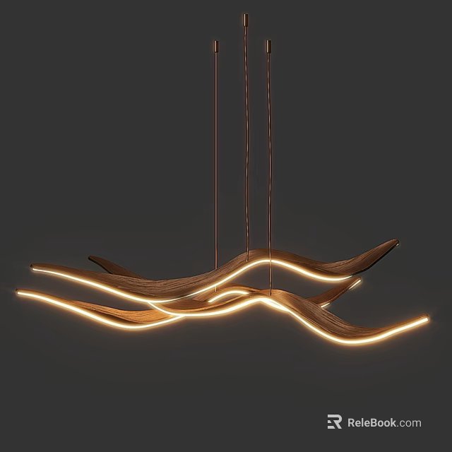 Modern Abstract Pendant Light With Curved Wooden Design And Warm LED Lighting 3d model 