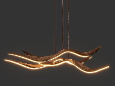 Modern Abstract Pendant Light With Curved Wooden Design And Warm LED Lighting 3d model