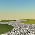 Winding Pebble Path Road Facility With Green Grass Sides And Blue Sky Background