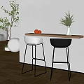 Modern Minimalist Bar Interior With Wooden Counter White Black Stools And Green Plants
