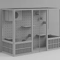 Modern Wooden Cabinet With Glass Doors Perforated Panels Gray Accessories And Shelves