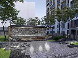New Chinese Style Landscape Sits Landscape Tea Room Stone Gallery Rack 3d model
