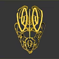 Abstract Golden Animal Head Sculpture with Intricate Spiral Curves and Artistic Design