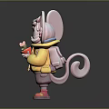 Cute Cartoon Mouse With Big Ears Wearing Yellow Hoodie Pink Pants And Shoes Holding Fruit