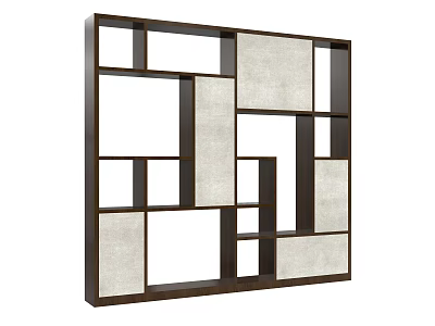 Stylish Modern Bookcase With Geometric Design Dark Brown Frame And Beige Panels 3d model