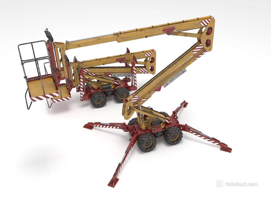Yellow Telescopic Boom Lift Model with Extended Outriggers and Working Platform 3d model 