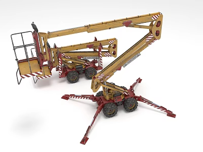Yellow Telescopic Boom Lift Model with Extended Outriggers and Working Platform 3d model
