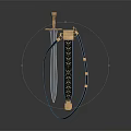 Decorative Sword With Blue Blade And Black Blue Patterned Belt With Golden Accents