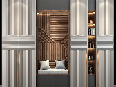 Modern Wooden Wardrobe Interior Design With Built in Shelves And Ambient Lighting 3d model