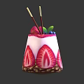 Fresh Strawberry Yogurt Dessert In Transparent Glass With Pink White Layers And Decorative Sticks