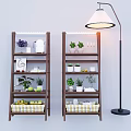 Wooden Indoor Flower Rack With Potted Plants Decorations Fruit Basket And Photo Frame