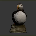 Realistic Puffin Sculpture With Detailed Black White Feathers Colorful Beak Standing On Stone Base