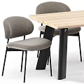 Modern Dining Table Set with Wooden Top Black Metal Legs and Gray Upholstered Chairs