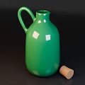 Glossy Green Ceramic Wine Bottle With Cork Stopper And Handle On Dark Background