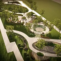 Scenic Park Landscape With Winding Walking Paths Green Lawns Trees And Circular Rest Areas