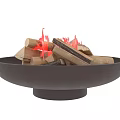 Modern Interior Bowl Shaped Fireplace With Burning Wood And Flames Design