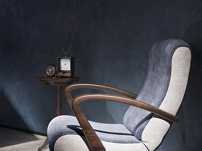 Gray and Beige Upholstered Accent Chair with Wooden Armrests and Side Table by Dark Wall 3d model