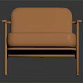 Modern Orange Chair With Armrest And Leather Upholstery And Metal Frame