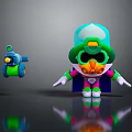 Game And Movie Character Cartoon Style With Green Hat Goggles Pink Green Outfit And Weapon