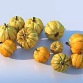 Fresh Yellow Pumpkins with Natural Patterns in Various Sizes on White Background 3d model