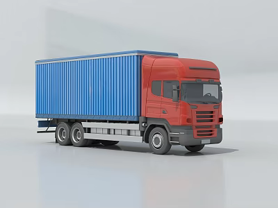 Red Cab Blue Container Truck With Modern Design And Wheels 3d model