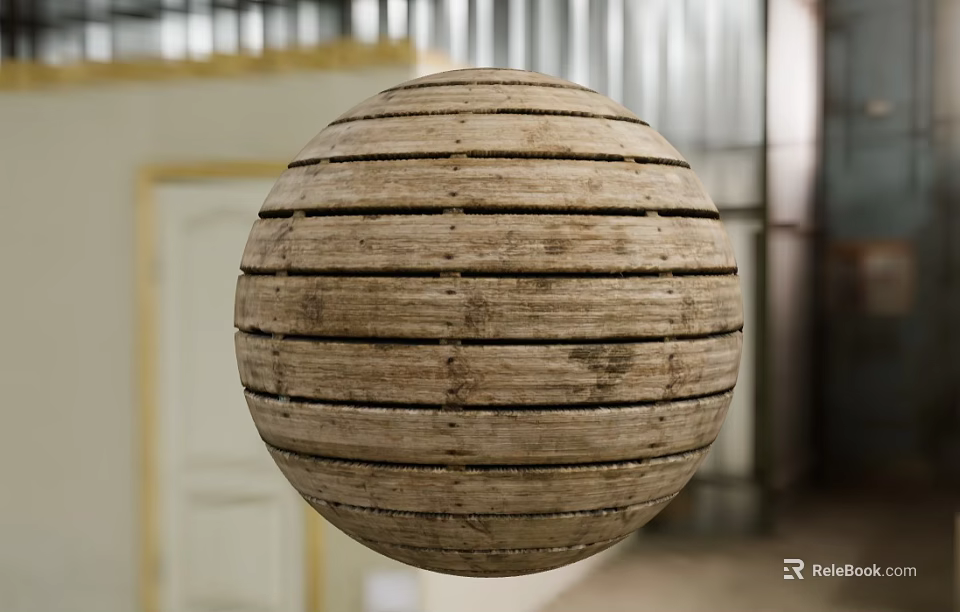Stone and Wood Materials Slatted Wooden Sphere with Natural Texture Decorative Accent 3d model 