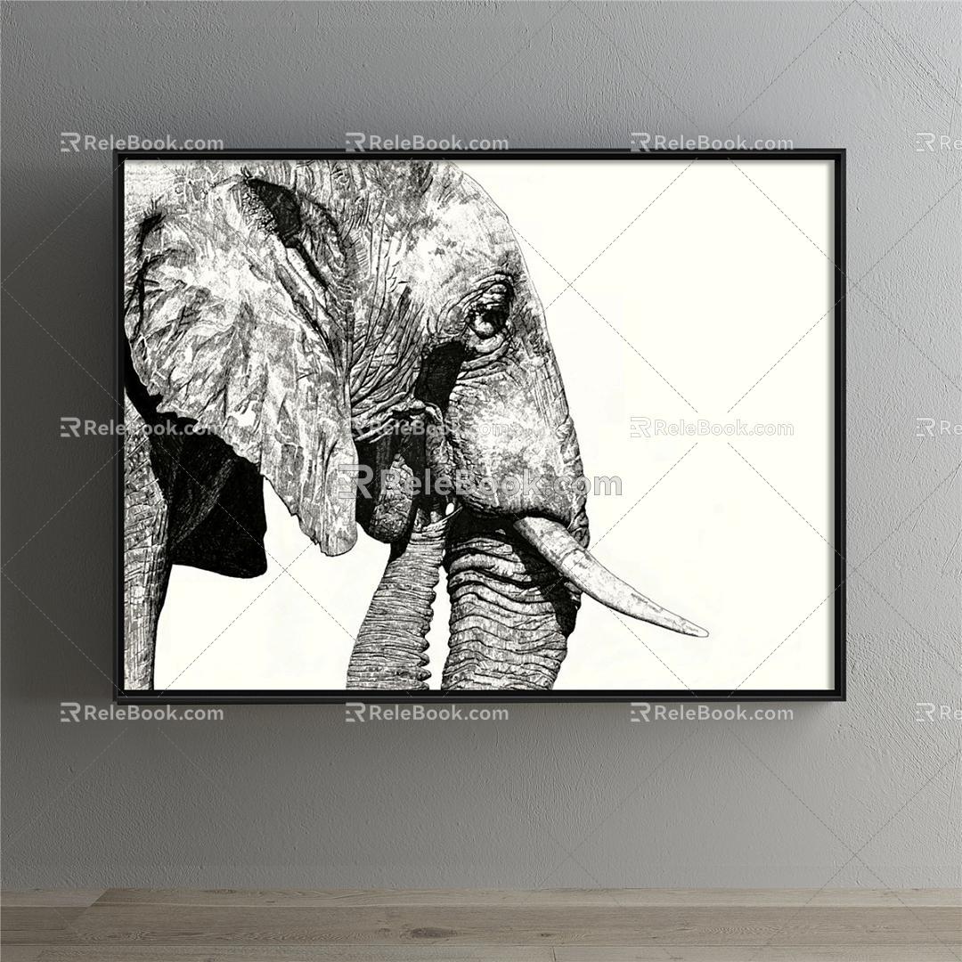 Modern Animal Painting Simple Grey Living Room Animal Elephant 3d model