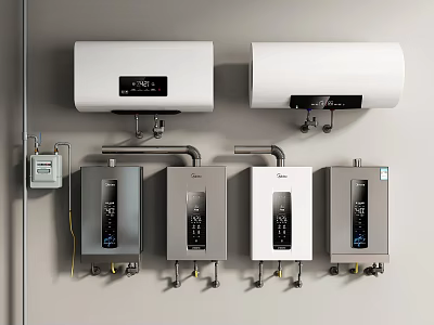 Wall Mounted Water Heaters And Boilers Modern Household Appliances With Digital Control Panels 3d model