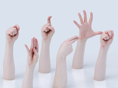 Men Showcasing Various Hand Gestures with Posed Arms on Light Colored Background 3d model