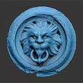 Decorative Blue Circular Door Handle With Lion Head Carving And Shiny Finish