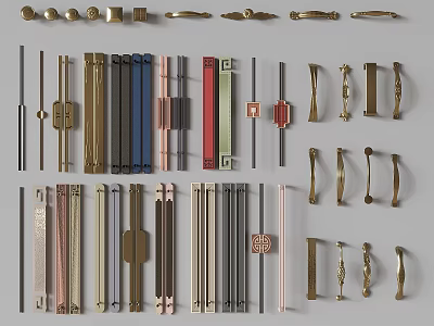 Diverse Door And Cabinet Handles With Various Shapes Materials And Finishes 3d model