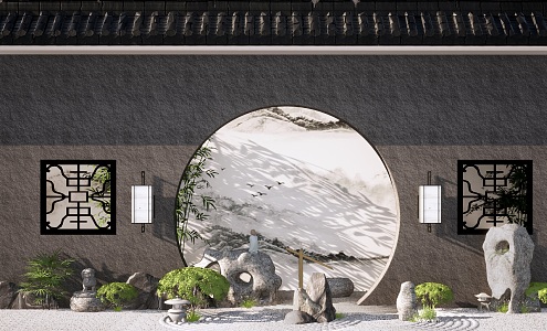 New Chinese style landscape sketch courtyard landscape 3d model