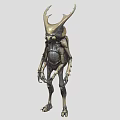 Horned Mechanical Alien Creature With Slender Metallic Limbs Sci Fi Design 3d model