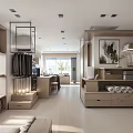 Modern Mall Shop Interior With Wooden Display Shelves And Furniture