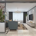 Modern Open Dining And Living Room Interior With Chandelier Table Chairs And Marble Floor