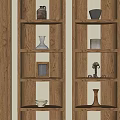 Natural Decorative Ornament Combinations on Wooden Shelves with Vases Photo Frame and Candlestick