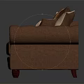 Classic Brown Leather Two Seater Sofa With Plaid And Beige Patterned Cushions And Curved Arms