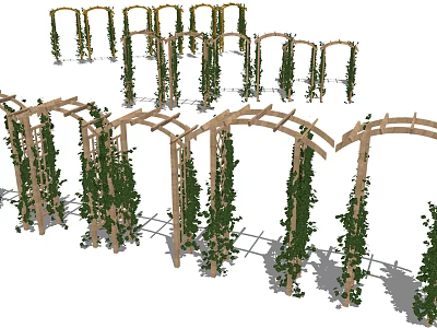 Garden Decorative Wooden Arches Adorned With Lush Green Climbing Vines 3d model