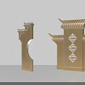 Golden Chinese Traditional Architectural Components with Curved Roofs and Lattice Patterns for Decorative