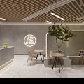 Modern Milk Tea Shop Interior Design With Wooden Ceiling Yellow Chairs Green Plant And Tables