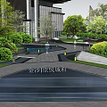 Garden Landscape Design With Tall Modern Column Green Trees Trimmed Shrubs Lawn And Paved Path