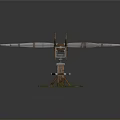 Ancient Ballista Weapon With Wooden Structure Multiple Arms And Green Base Design